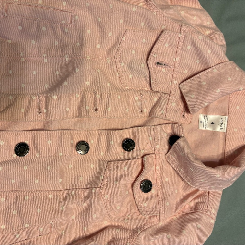Carter's Pink and White dotted  Jean Jacket Casual Style